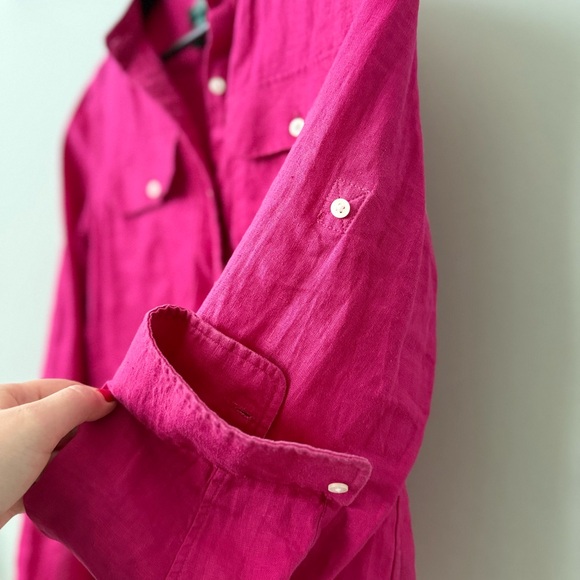 100% Linen Ralph Lauren Fuchsia Long Sleeve Shirt Size M - Picture 4 of 7